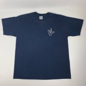 Vintage American Sign Language T-Shirt Y2k ASL Faded Blue Gildan Tee Size XL